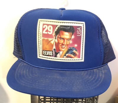 VTG 90s Elvis Presley 29 Cent Stamp Trucker Snap Back Navy Blue Hat ...