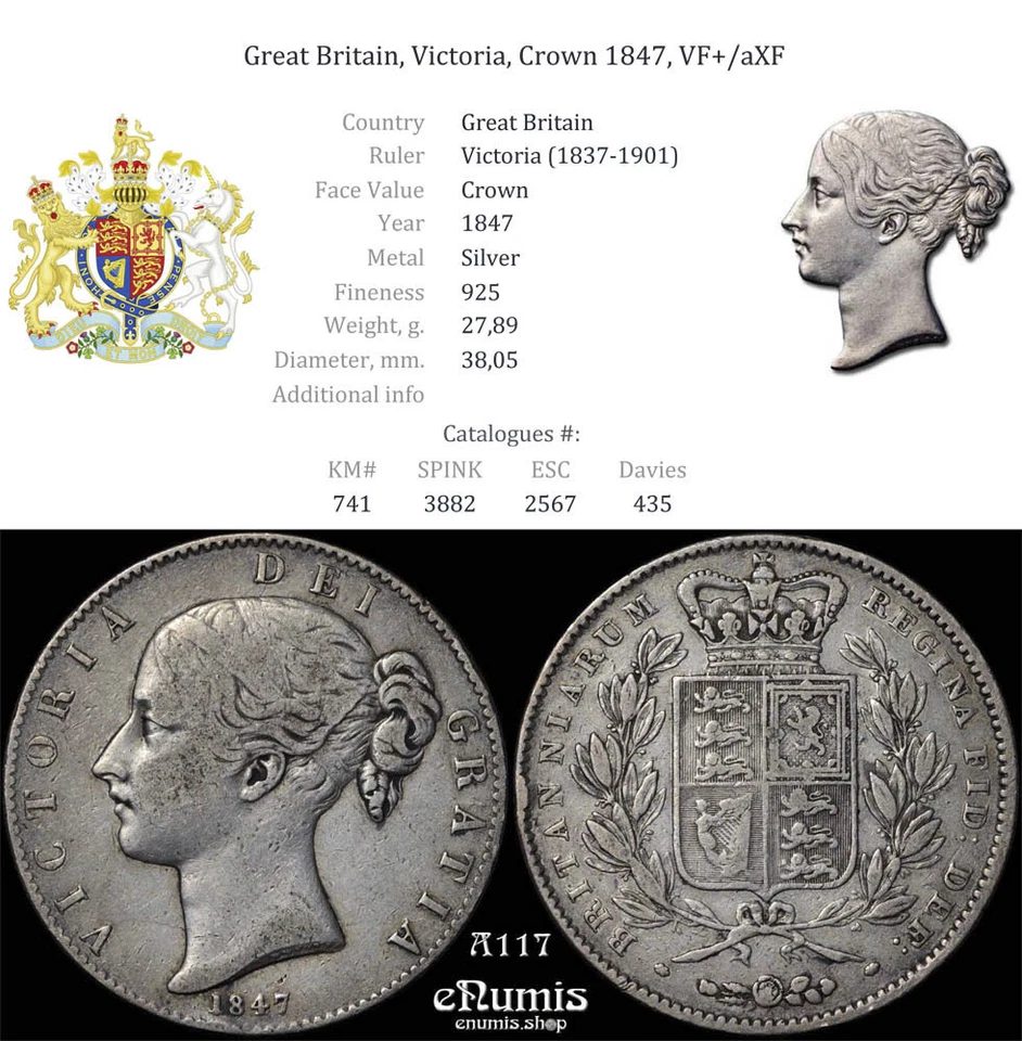 Gran Bretaña, Victoria, Corona 1847, VF+/aXF Foto 4 de 4