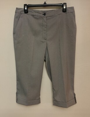 EP Pro Stretch Black & White Houndstooth Print Rolled Cuff Crop Pants Size 12