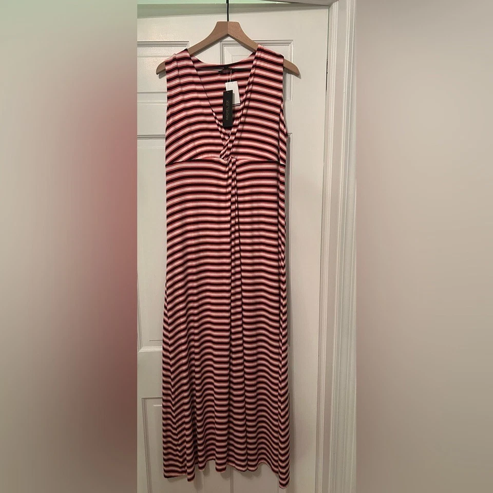 NWT RACHEL ZOE for A PEA IN THE POD Sleeveless Striped Maxi Dress Pink White Lg - Image 2 of 4