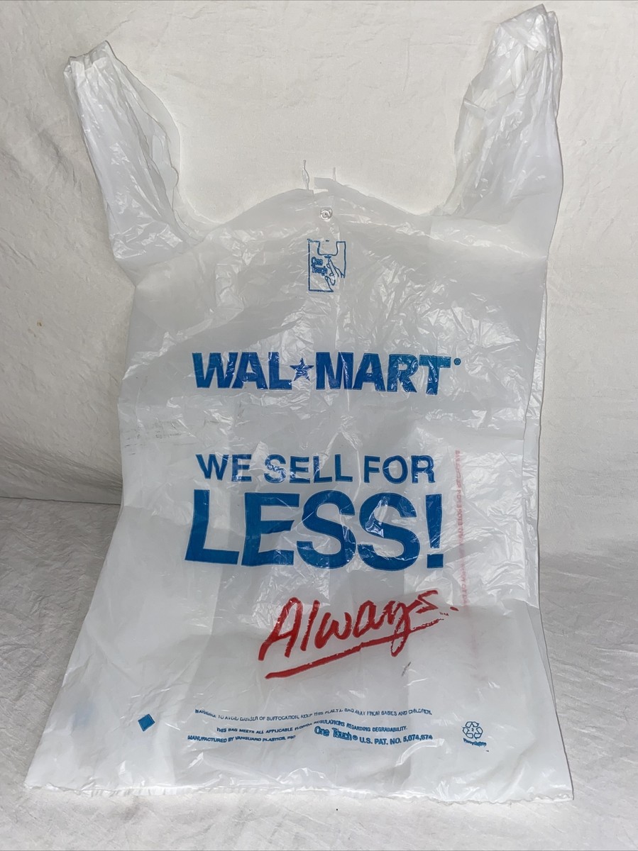 Vintage Walmart Plastic Shopping Bag 1990s American Made White