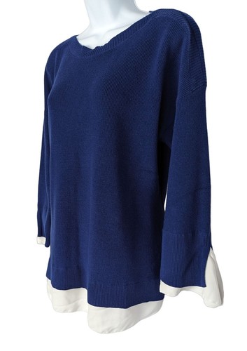 Suéter Chico's Azul Real con Borde Blanco Talla 2 EE. UU. Talla L - Imagen 4 de 6