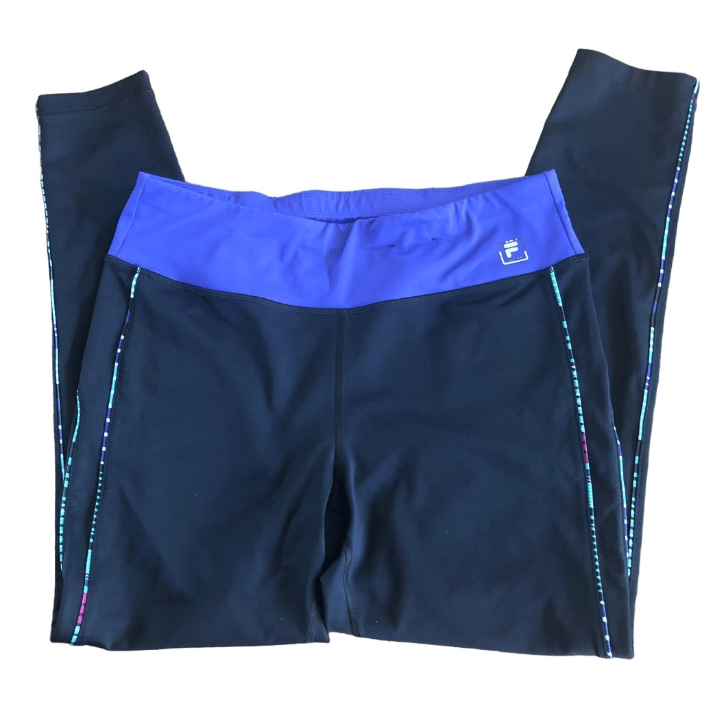 Leggings da allenamento neri Fila con fascia blu in vita