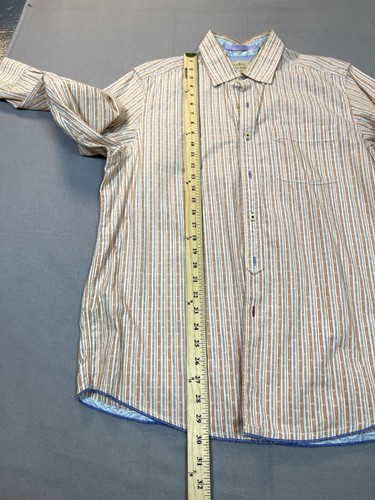 Tommy Bahama Shirt Medium Island Crafted Mens Cotton Orange White Gray Striped - Picture 7 of 15