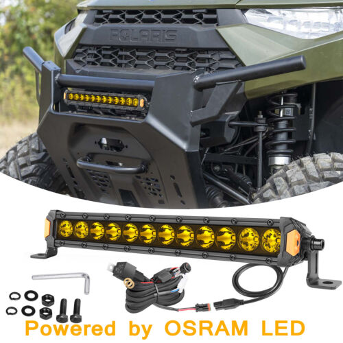 FOR Polaris Ranger XP 1000/1000 Crew 12" Single Row LED Light Bar Combo + Wiring - Picture 1 of 20