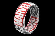 Marvel Groove Life "Marvel Logo Black & White Comic" Silicone Ring Size 10