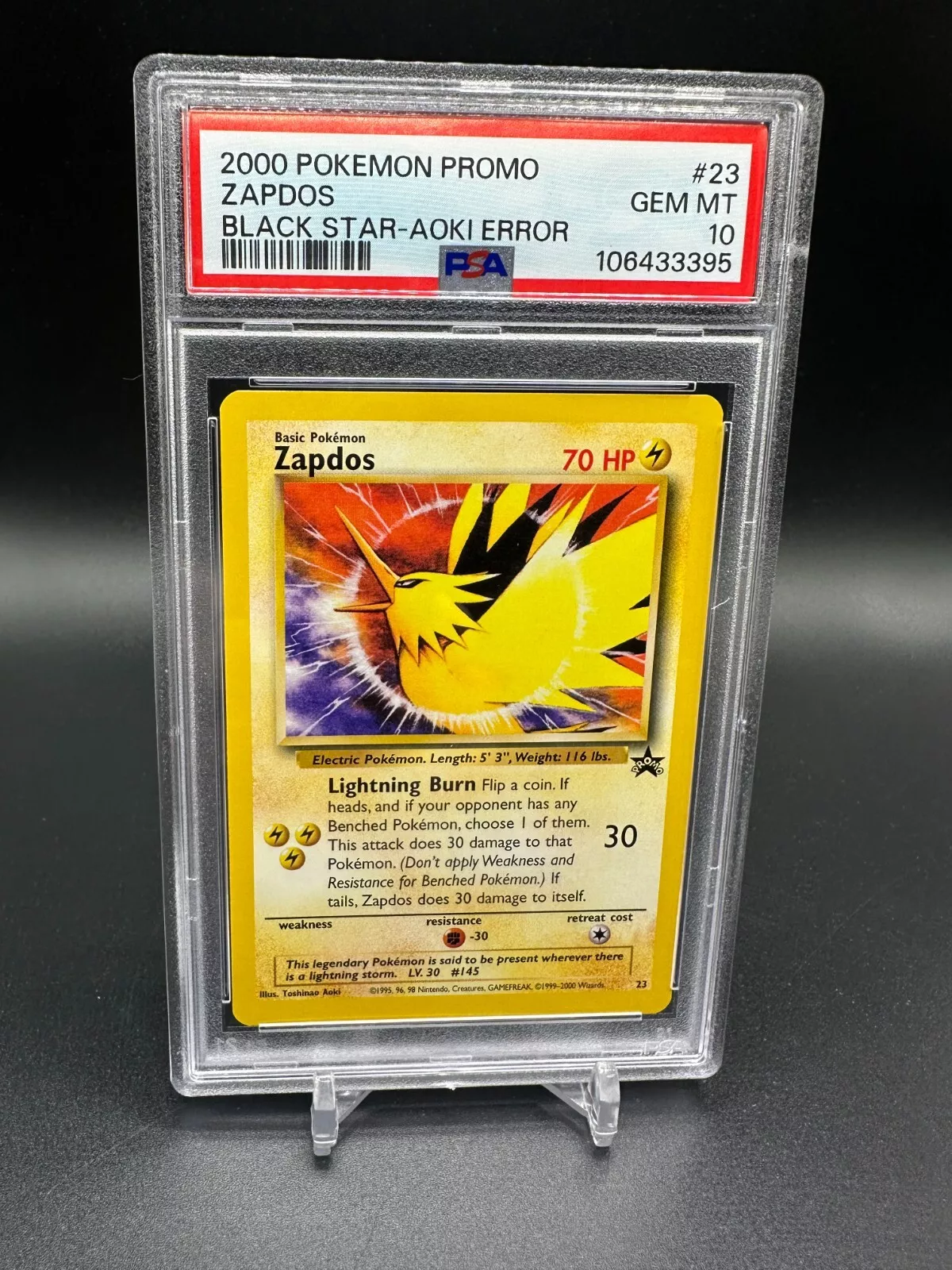 Zapdos 2000 Wizards Black Star Promo #23 Toshinao Aoki Error Zapdos 2000 Wizards Black Star Promo #23 Toshinao Aoki Error