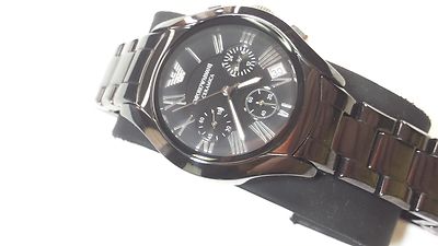 New Armani Black Ceramica Mens 41mm Chronograph AR1401 Date,30m WR