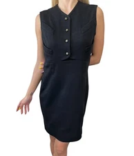 CHANEL Vintage 95A CC Mark Logo Dress One-piece #40 Black Silk Button