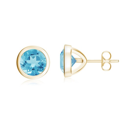 Round Cut Natural Gemstone Stud Earring For Women with Screw Back, Bezel set - Picture 134 of 145