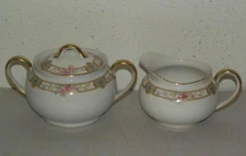 Vtg Noritake Carmen pink blue floral gold creamer pitcher & sugar bowl set ~C
