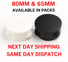 Round Electrical Junction Box 80mm 65mm IP44 Rated with Grommets Outdoor Use