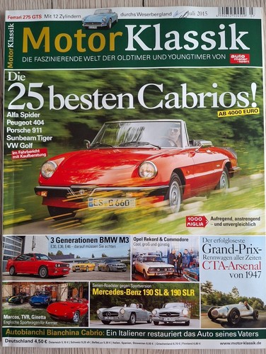 MotorKlassik - Juli 2015 - Die 25 besten Cabrios! Mercedes Benz 190 SL & 190 SLR