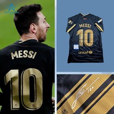 Lionel Messi Autographed FC Barcelona Away 2020-2021 Black Jersey W/ COA Beckett