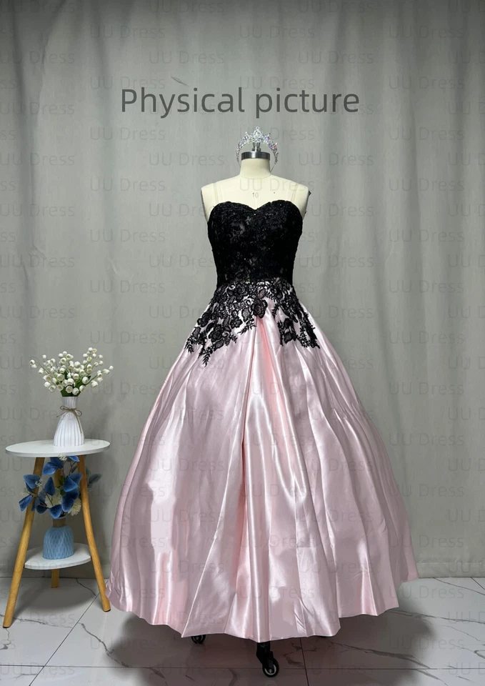 Black Pink Gothic Wedding Dresses Short Knee Length Lace Appliques Bridal Dress - Image 4 of 4