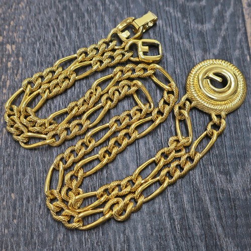 GIVENCHY Gold Plated G Logo Round Charm Necklace Pendant #10033a Rise-on - Picture 4 of 7
