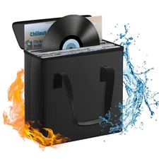 Fireproof Vinyl Record Storage Box,Water Resistant Small Record Storage Organ...