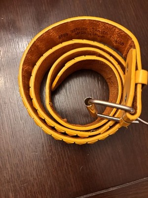 Yellow Leather Tile Pattern Belt Funky Vintage 80s size 38-40