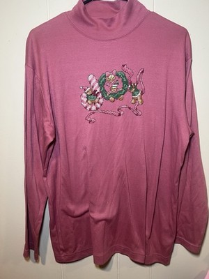 Bobbie Brooks Women s 18W Long Sleeve Pink Christmas  Cross Stitch Bear Joy