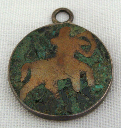 Gallegos Taxco Mexico Sagittarius Pendant 940 Silver Crushed Stone No Bail