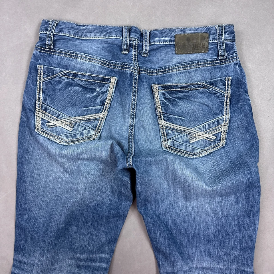 Pantalones de mezclilla BKE con hebilla para hombre 34x30 azules Derek desgastados lavados descoloridos Foto 4 de 4