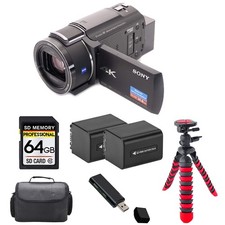Sony FDR-AX43A UHD 4K Handycam Camcorder  Extra Battery Tripod  64GB Kit