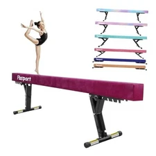  8ft Adjustable Balance Beam: High and Low Floor Beam Gymnastics Purple
