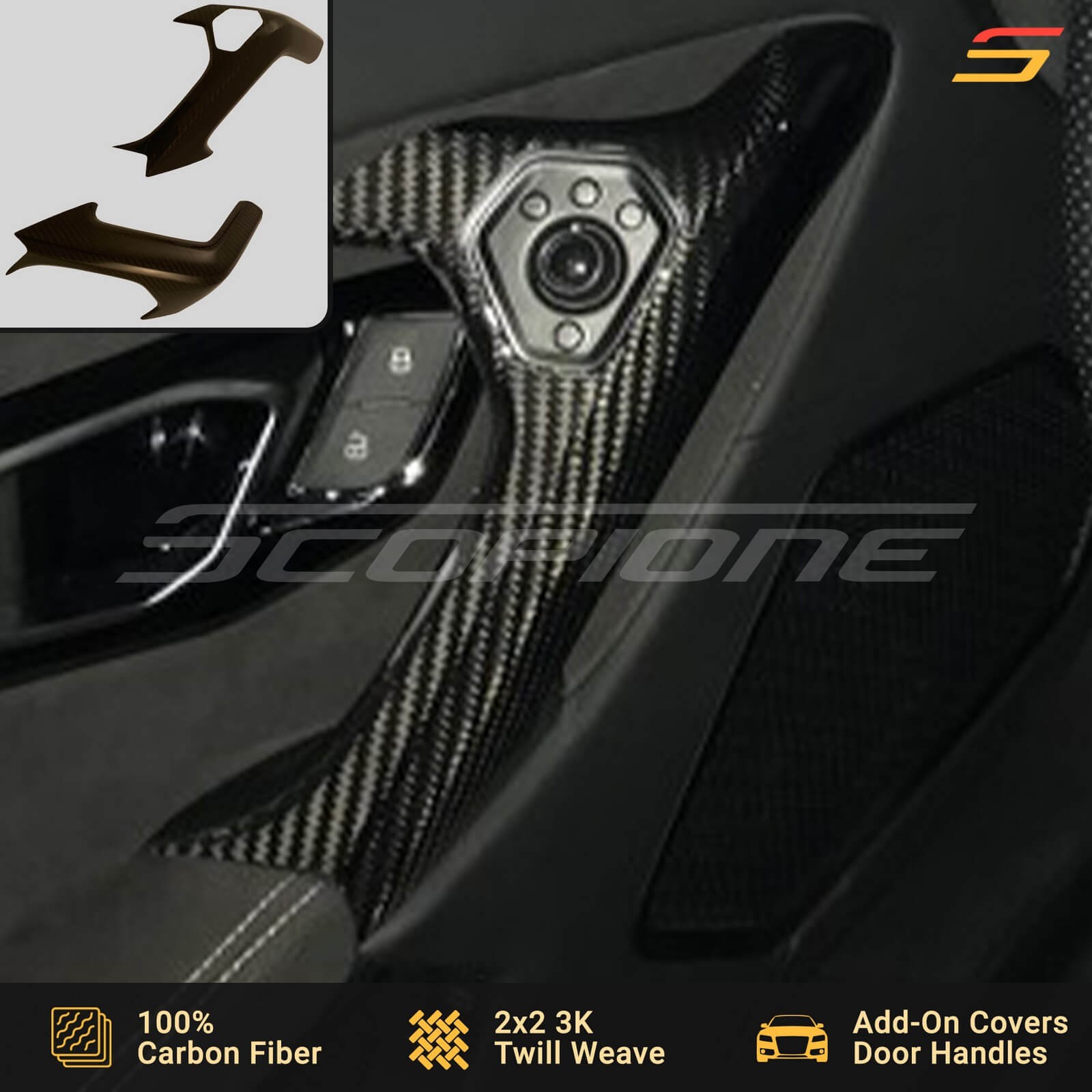 Scopione Carbon Fiber Add-On INT Door Handle Covers Trim for Lamborghini Huracan