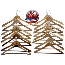 Lot of 16 Solid Wooden Hangers Coat Jacket with Bar For Skirts Pants   1 Plastic