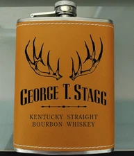 George T Stagg Antique Whiskey Leather Flask KY Bourbon Trail Stainless Steel