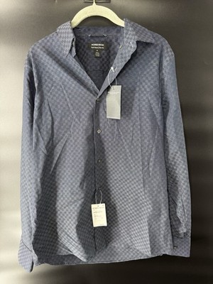 Nordstrom Shirt Men M Long Sleeve Tech Smart Trim Fit Button Geo Print NWT Navy