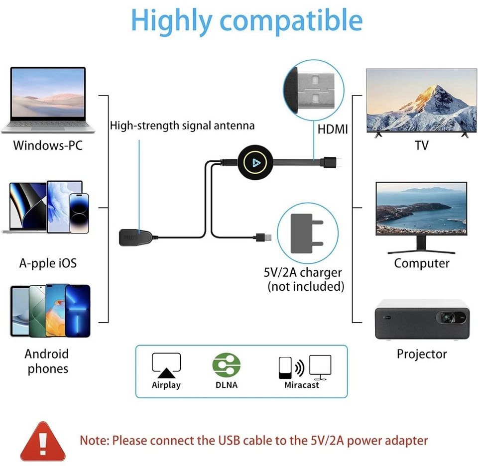 Wireless HDMI Display Adapter Miracast Dongle iOS Android Mirroring Device - Image 3 of 4