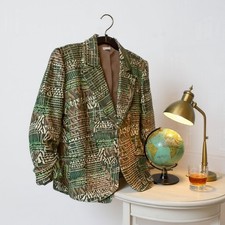 Chico  s Jacket Blazer Green Brown Gold Shades Animal Lightweight Size 2 M 12 