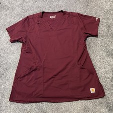 Carhartt Force Modern Fit Maroon V-Neck Medical Scrub Top Womens M Short Sleeve