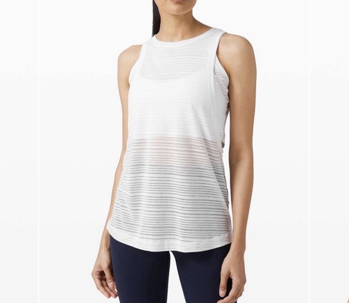 Lululemon Clear and Present Muscle Tank White Sheer Striped top
