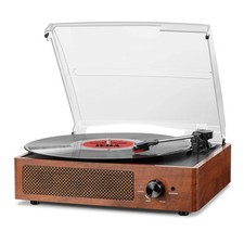 Bluetooth Turntable Vinyl Record Player with Speakers, 3 Speed Belt Driven