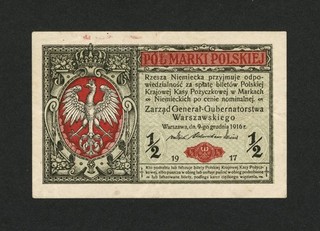 1/2 Marka 0 5 Pol Marki Polskiej Warsaw Poland 1916 1917 P 7 banknote very rare
