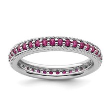 Sterling Silver Stackable Polished Lab Created Ruby Eternity Ring Size 9