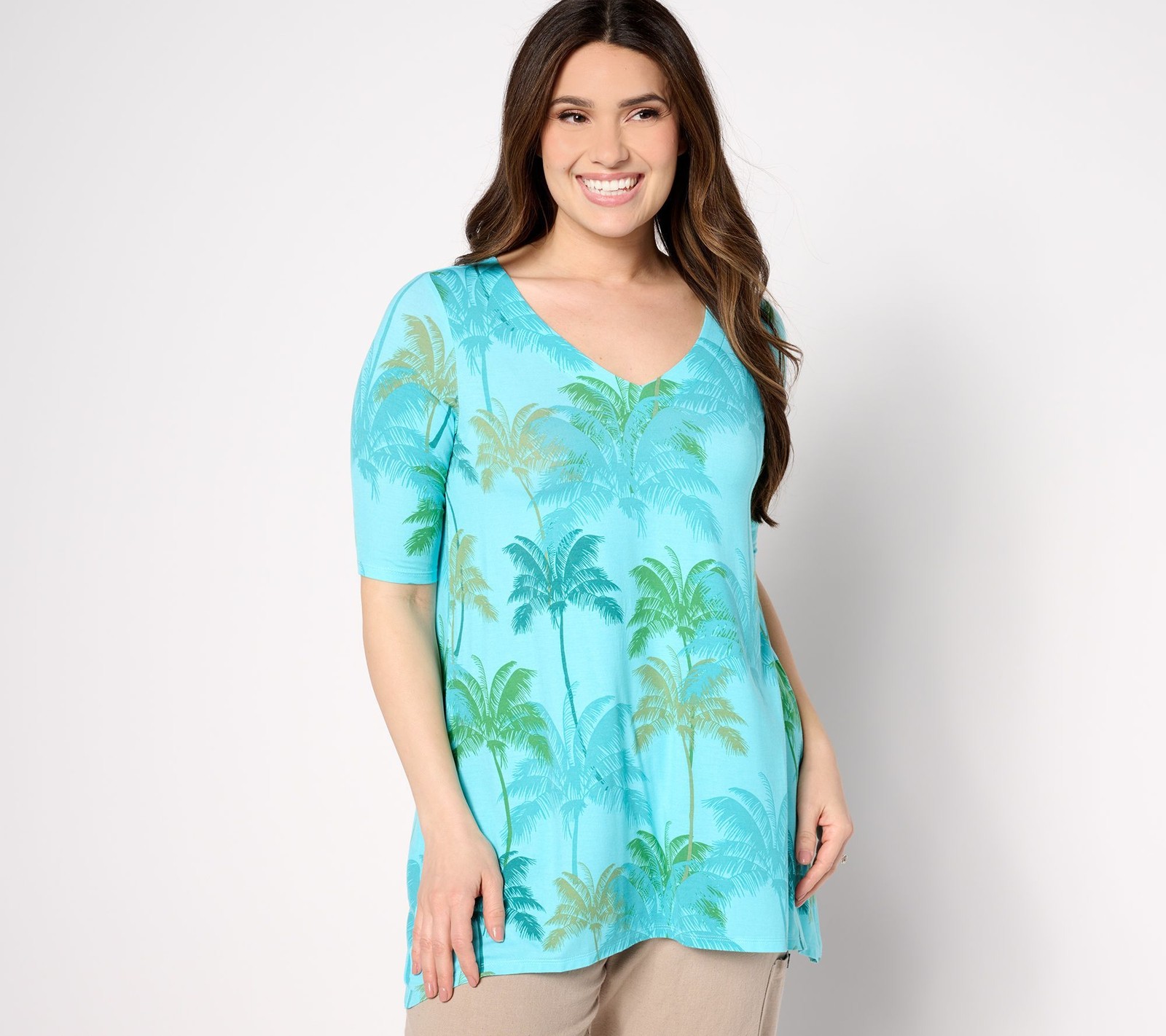 Belle by Kim Gravel Women's Top Sz L Rayon Spandex Haute Tropics Blue A643806