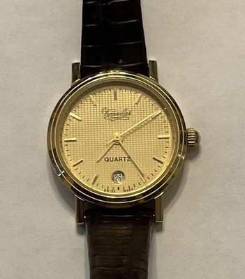 Ladies Versailles Gold Tone Watch With Genuine Lizard Band Date Water Resistant