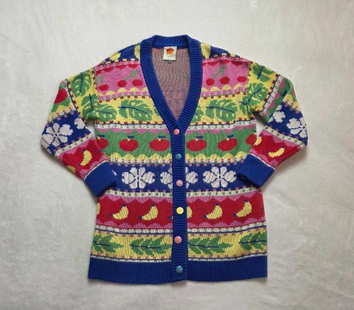 XS Farm Rio Anthropologie Sweet Orchard fruit knit cardigan oversized sweater #3