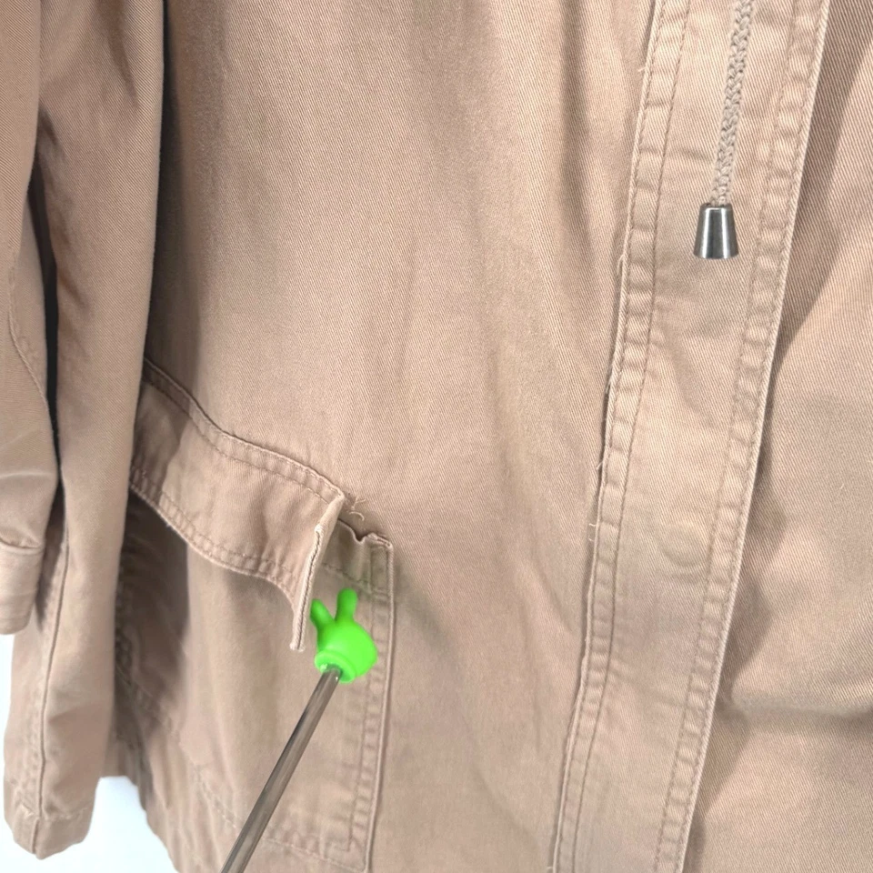 Woman Within 1X Hooded Utility Jacket Khaki Cotton Blend Distressed 1X Gorpcore - Image 4 of 4