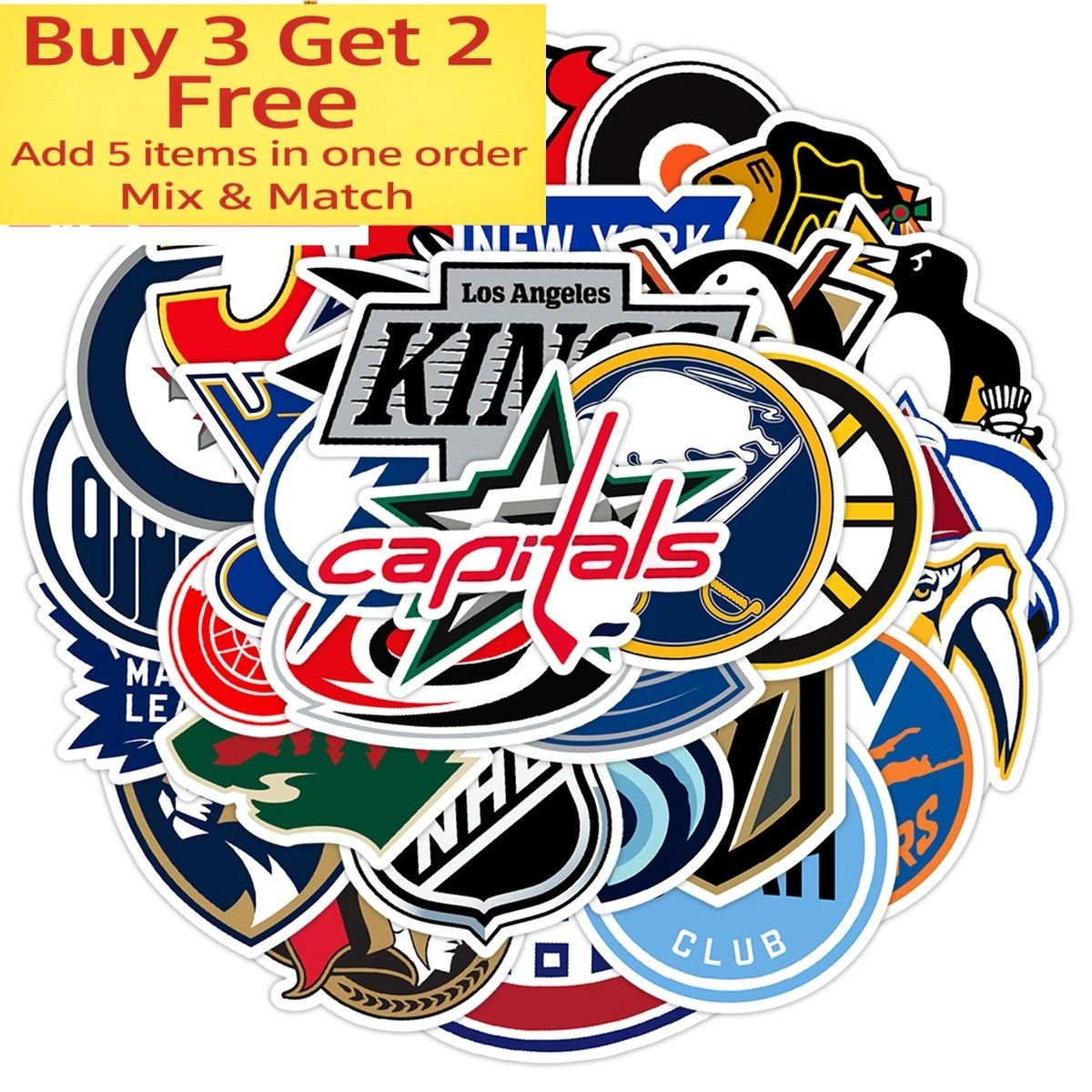 33pc Waterproof Vinyl Stickers NHL All 32 Teams LOGO Hockey