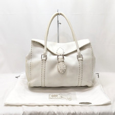 FENDI Selleria Leather Shoulder Hand Bag White Silver 8BR458 Authentic