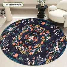 1pc Vintage Bohemian Floral Round Area Mat - 850gm² Velvet Soft, Non-Slip Backin