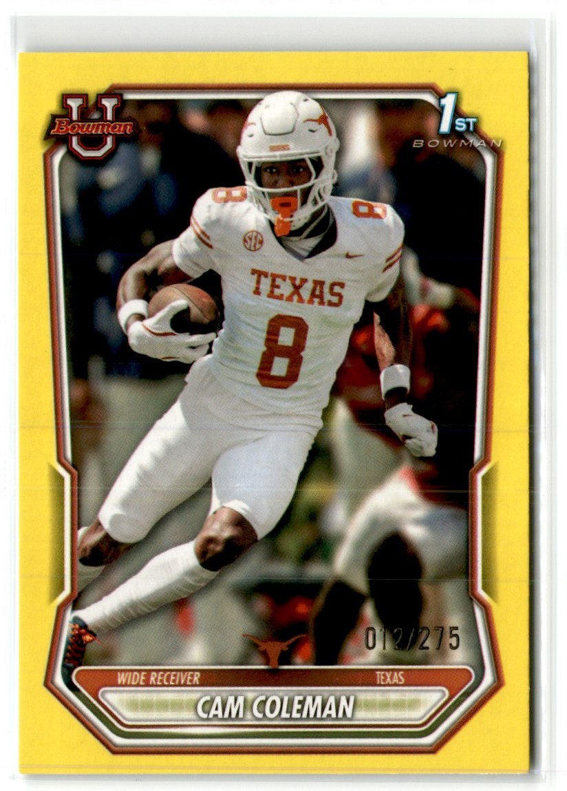 2026 Bowman Football 1st Yellow Paper Cam Coleman Rookie /275 Texas