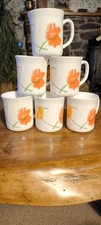 Set of 6 Vintage Mugs – Arco/Luminarc France “Orange Flowers” Pattern