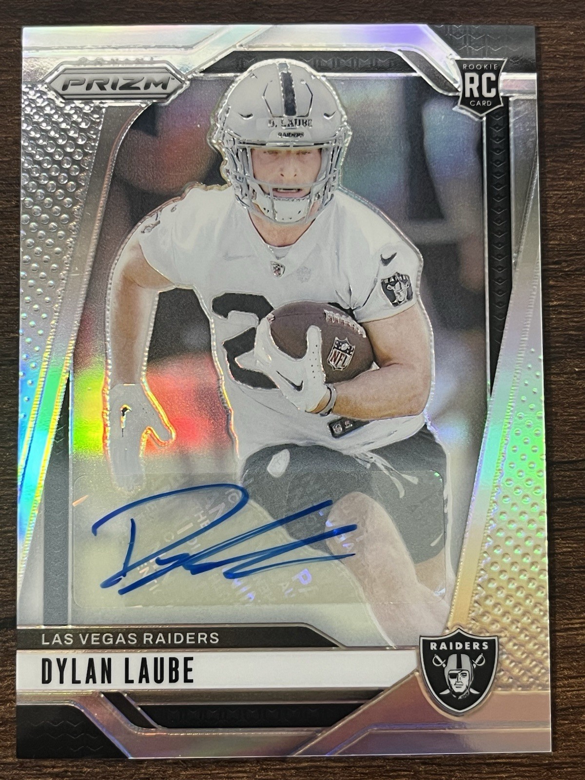 2024 Panini Prizm Dylan Laube Silver Autograph Rookie Card #330 Raiders RC