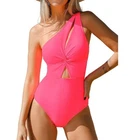 Cupshe Women's One Shoulder Twist Cutout Back Tie Asymmetrical Swimsuit Pink L
