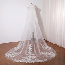 Champagne Lace Floral Wedding Veil Cathedral Chapel Bridal Headpiece for Bride